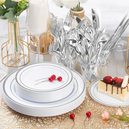 Goodluck 600-Piece Disposable Silver Plastic Dinnerware Set for 100 Guests