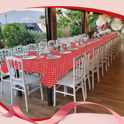 Goodluck 54 Inch X 300 Feet Red Checkered Plastic Tablecloths with Cutter Box