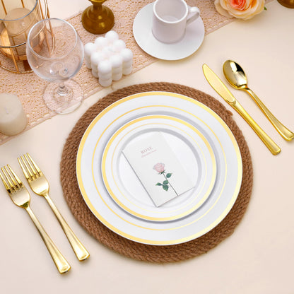 Goodluck 10.25 Inch White with Double Gold Rim Plastic Plates for Party
