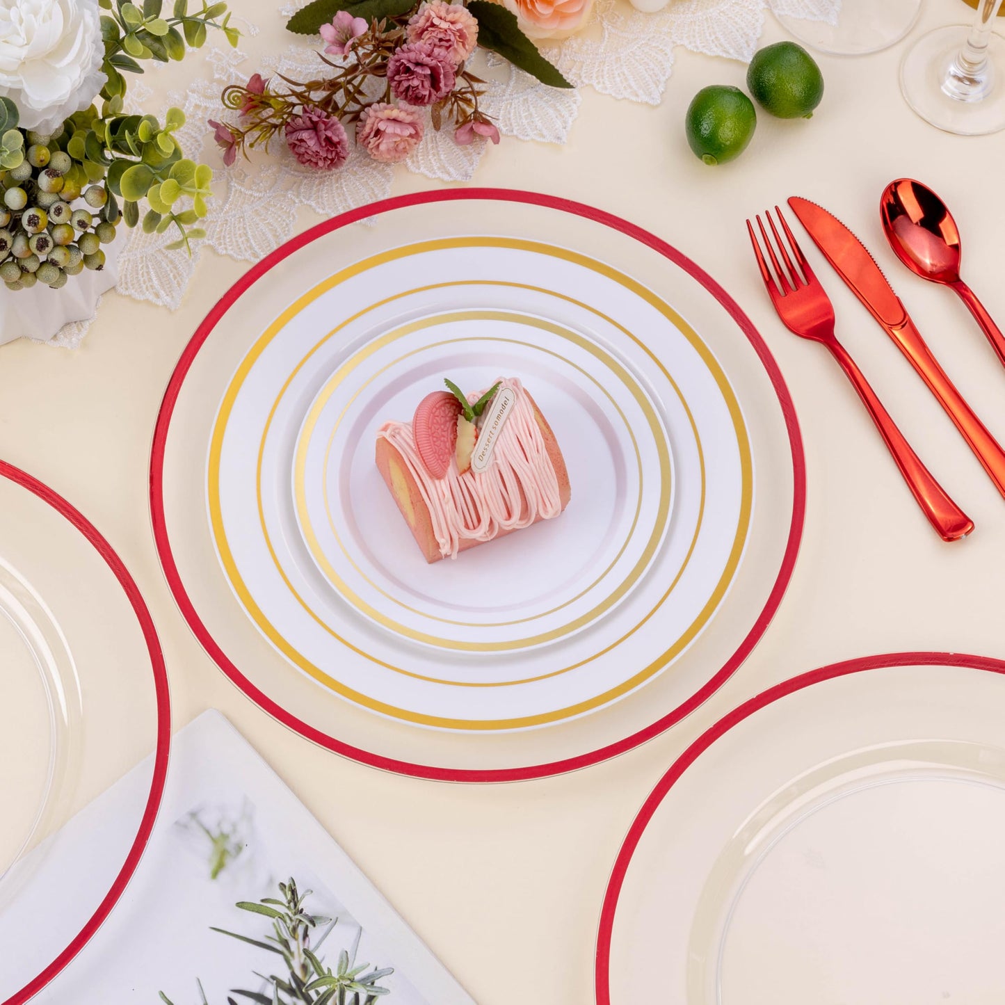 Goodluck 12 Inch Disposable Clear Plates with Gold Rim Decorated Charger Plates for Party, Wedding, Dinner