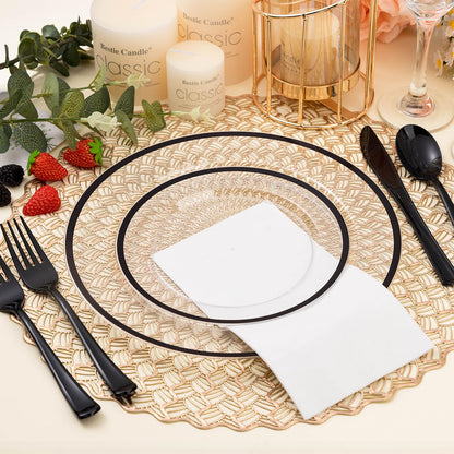 Goodluck Disposable Clear with Black Rim Plastic Plate Set for Parties