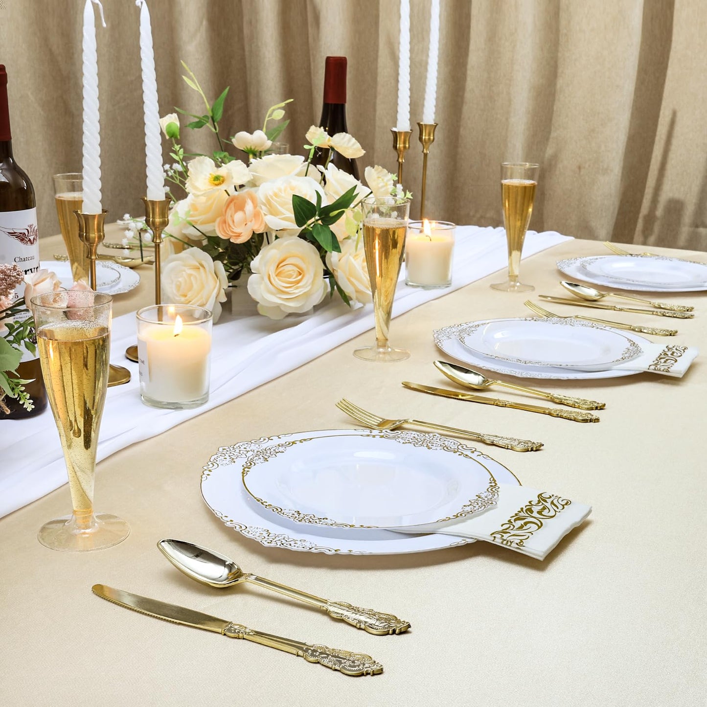 Goodluck 4.5 oz Disposable Gold Glitter Plastic Stemware for Party, Mimosa Bar, Wedding, Anniversary, and Graduation