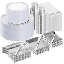 Goodluck 700PCS Disposable Silver Plastic Dinnerware Sets for 100 Guests