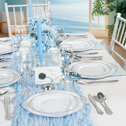 Goodluck 350PCS Disposable Silver Plastic Dinnerware Sets for 50 Guests