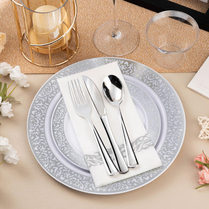 Goodluck 700PCS Disposable Silver Plastic Dinnerware Sets for 100 Guests