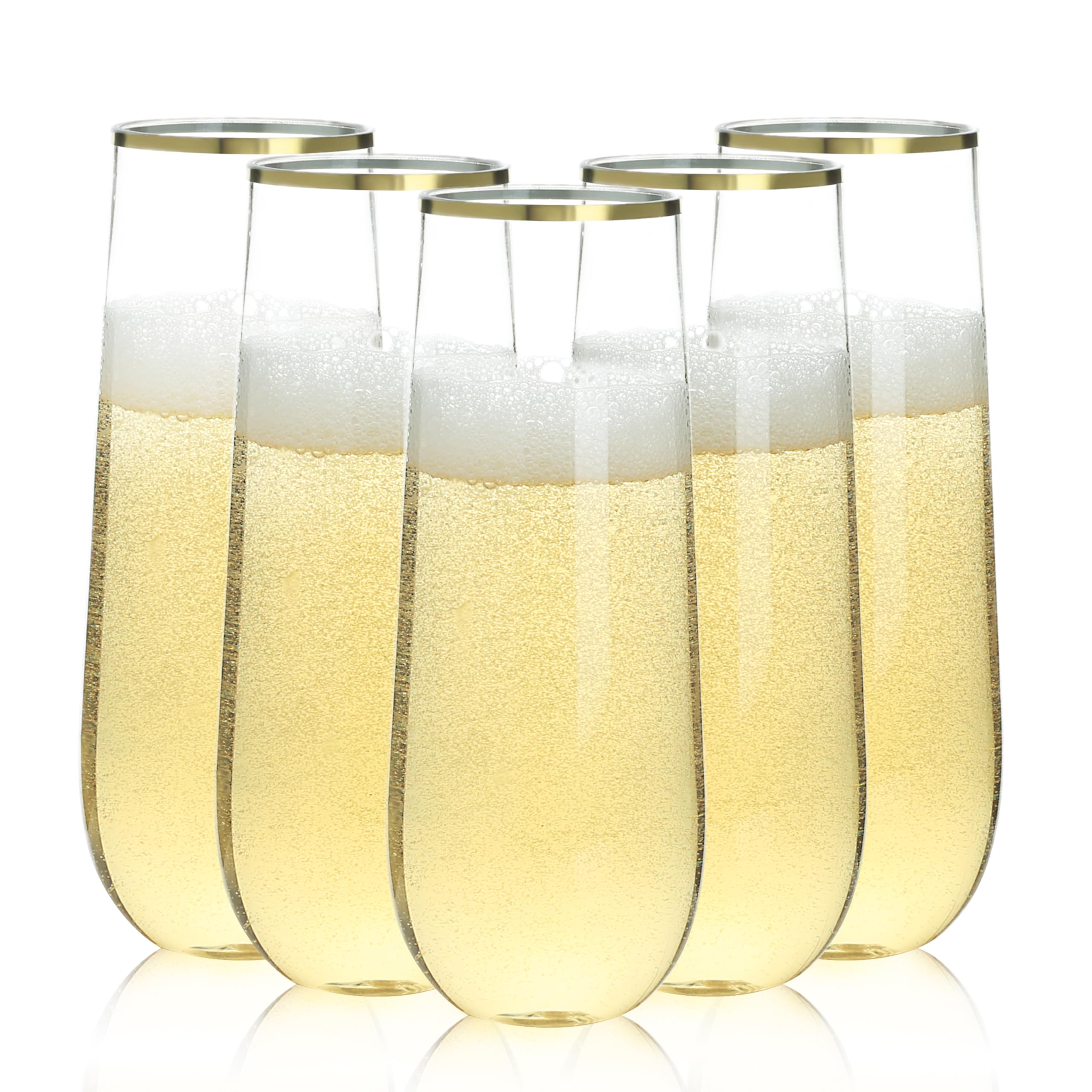 Goodluck 9 oz Disposable Stemless Clear with Gold Rim Plastic Champagn ...