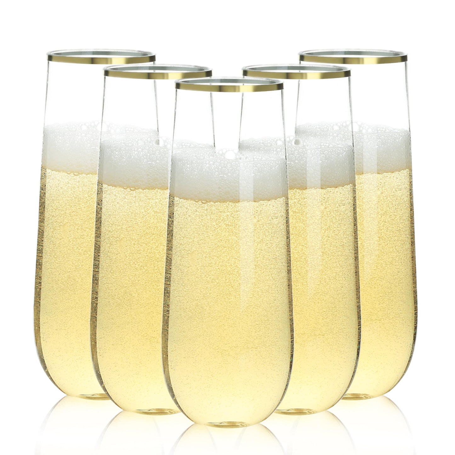 Goodluck 9 oz Disposable Stemless Clear with Gold Rim  Plastic Champagne Flutes for Party, Graduation & Wedding