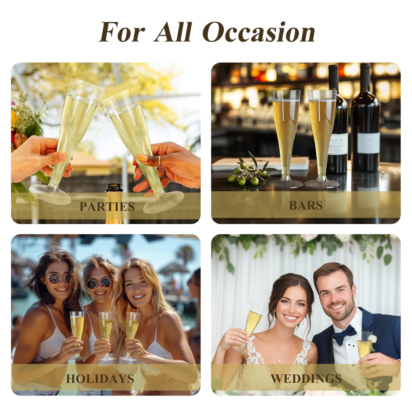 Goodluck 100 Pack 4.5 oz Disposable Silver Glitter Plastic Stemware for Party, Mimosa Bar, Wedding, Anniversary, and Graduation