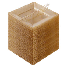 Goodluck 240PCS Square Gold Glitter Dessert Plates with Forks for 120 Guests
