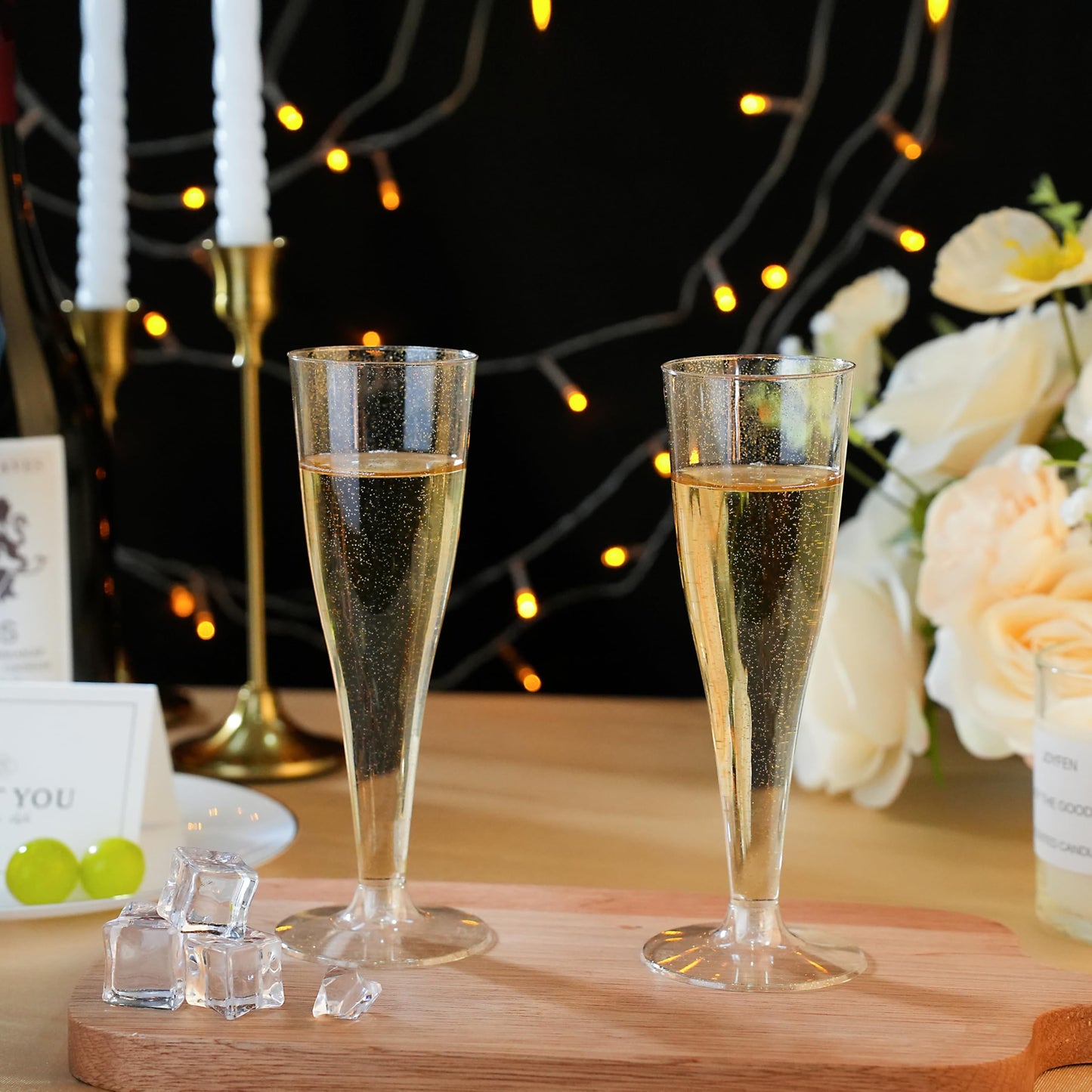 Goodluck 4.5 oz Disposable Gold Glitter Plastic Stemware for Party, Mimosa Bar, Wedding, Anniversary, and Graduation