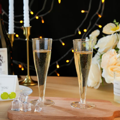 Goodluck 4.5 oz Disposable Gold Glitter Plastic Stemware for Party, Mimosa Bar, Wedding, Anniversary, and Graduation
