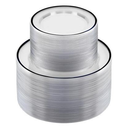 Goodluck Disposable Clear with Black Rim Plastic Plate Set for Parties