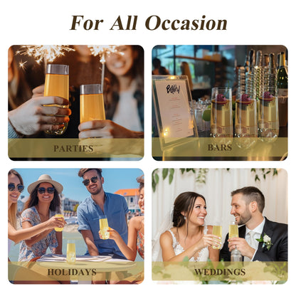 Goodluck 9 oz Disposable Stemless Clear  Plastic Champagne Flutes for Party, Graduation & Wedding
