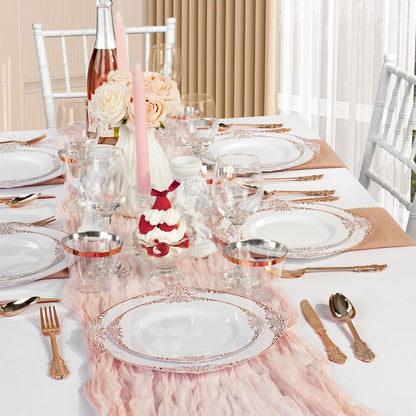 Goodluck 350PCS Disposable Rose Gold Plastic Dinnerware Sets for 50 Guests