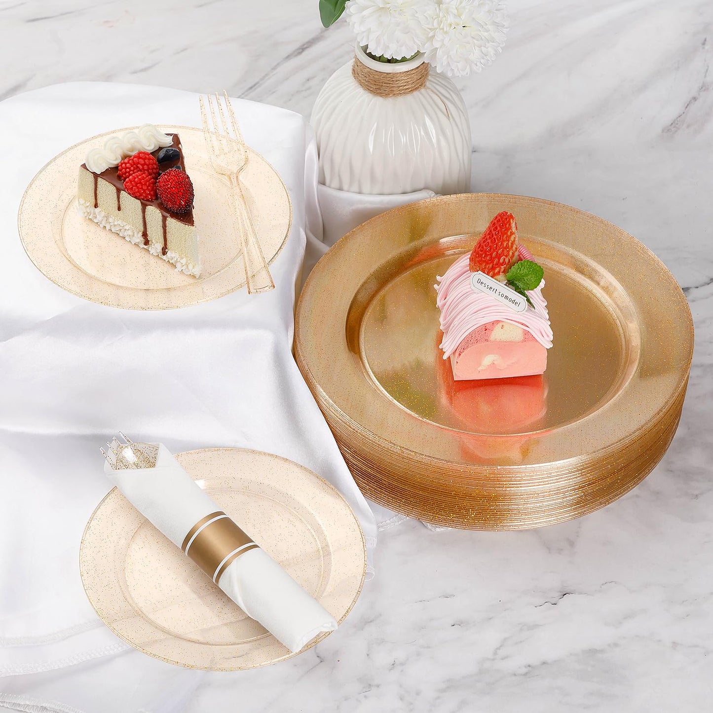 Goodluck 350 Piece Gold Glitter Plastic Dinnerware Set for 50 Guests