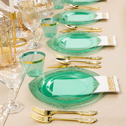 Goodluck Disposable Clear Green Plastic Dinnerware Sets