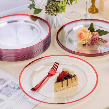 Goodluck 12 Inch Disposable Clear Plates with Gold Rim Decorated Charger Plates for Party, Wedding, Dinner