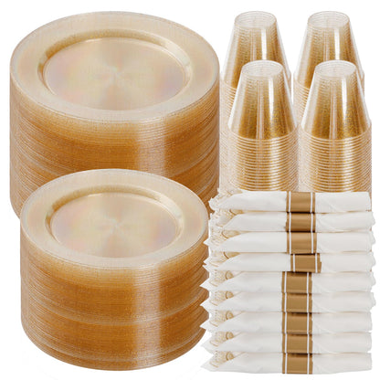 Goodluck Gold Glitter Plastic Dinnerware Set