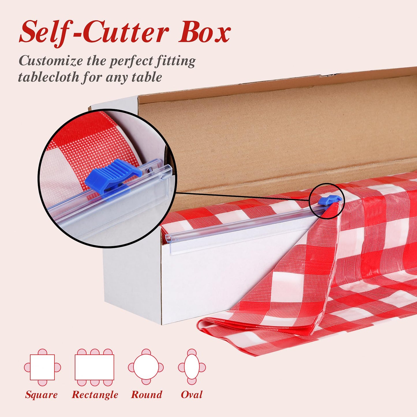 Goodluck 54 Inch X 300 Feet Red Checkered Plastic Tablecloths with Cutter Box