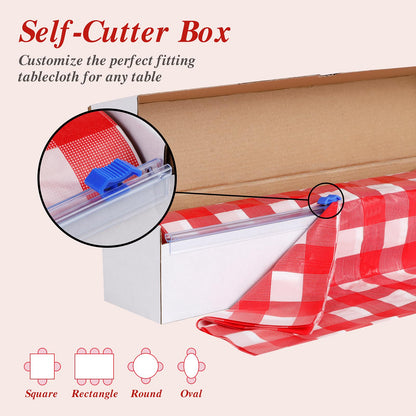 Goodluck 54 Inch X 300 Feet Red Checkered Plastic Tablecloths with Cutter Box