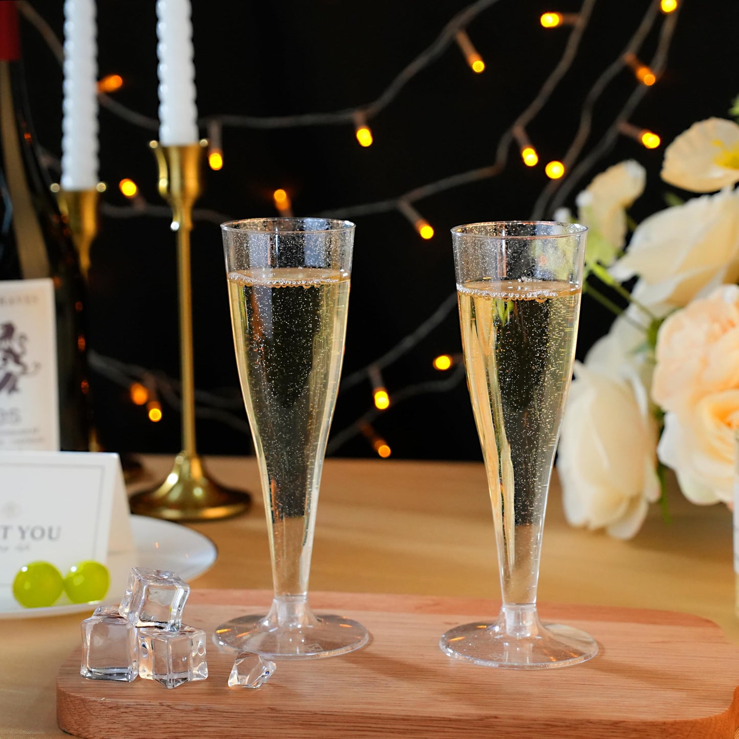Goodluck 100 Pack 4.5 oz Disposable Silver Glitter Plastic Stemware for Party, Mimosa Bar, Wedding, Anniversary, and Graduation