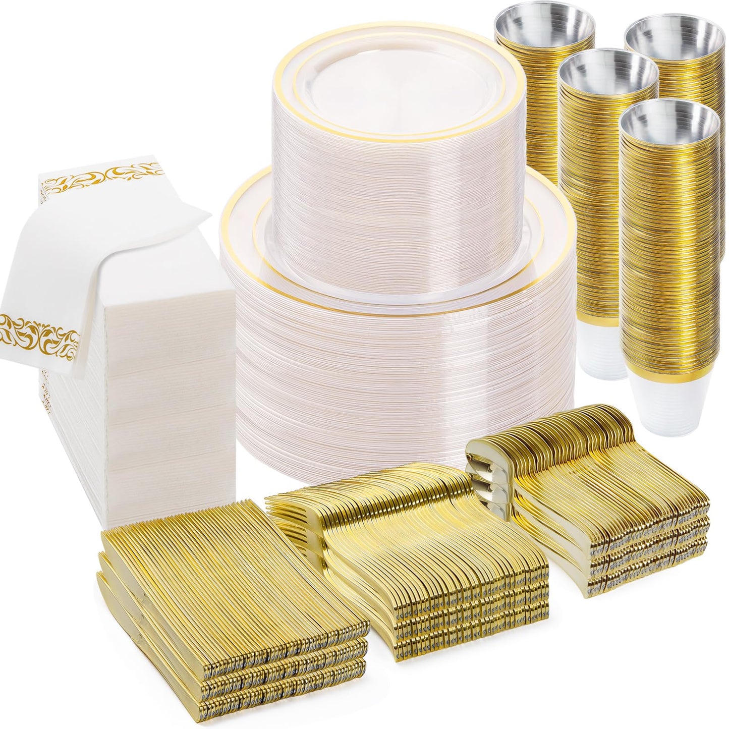 Goodluck 700-Piece Clear Gold Disposable Dinnerware Set for 100 Guests