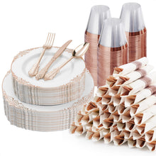 Goodluck 350PCS Disposable Rose Gold Plastic Dinnerware Sets for 50 Guests
