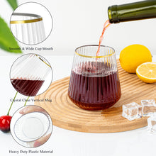 Goodluck 36 Pcs 12 oz Plastic Clear with Gold Rim Ribbed Wine Glasses for Champagne and Whiskey