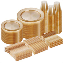 Goodluck 600 Piece Disposable Gold Glitter Dinnerware Plastic Set for 100 Guests