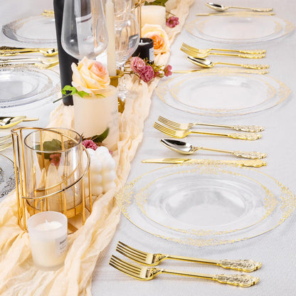 Goodluck 200 PCS Disposable Clear with Gold Rim Plastic Plates for 100 Guests