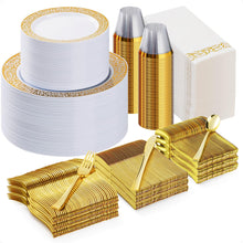 Goodluck 700PCS Disposable Gold Plastic Dinnerware Set for 100 Guests