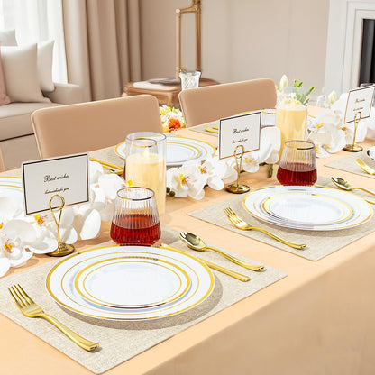 Goodluck 36 Pcs 12 oz Plastic Clear with Gold Rim Ribbed Wine Glasses for Champagne and Whiskey
