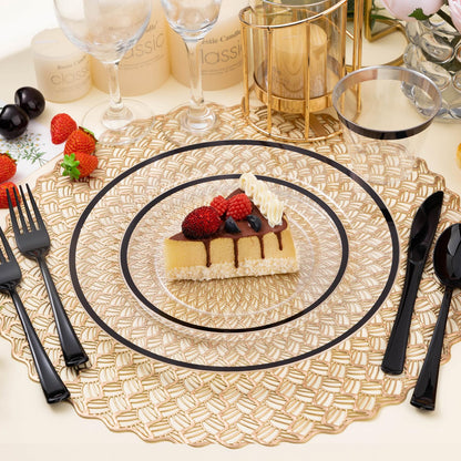 Goodluck Disposable Clear with Black Rim Plastic Plate Set for Parties