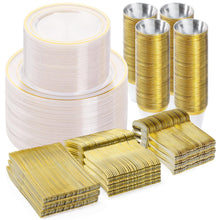 Goodluck 600PCS Clear Gold Dinnerware Set for 100 Guests