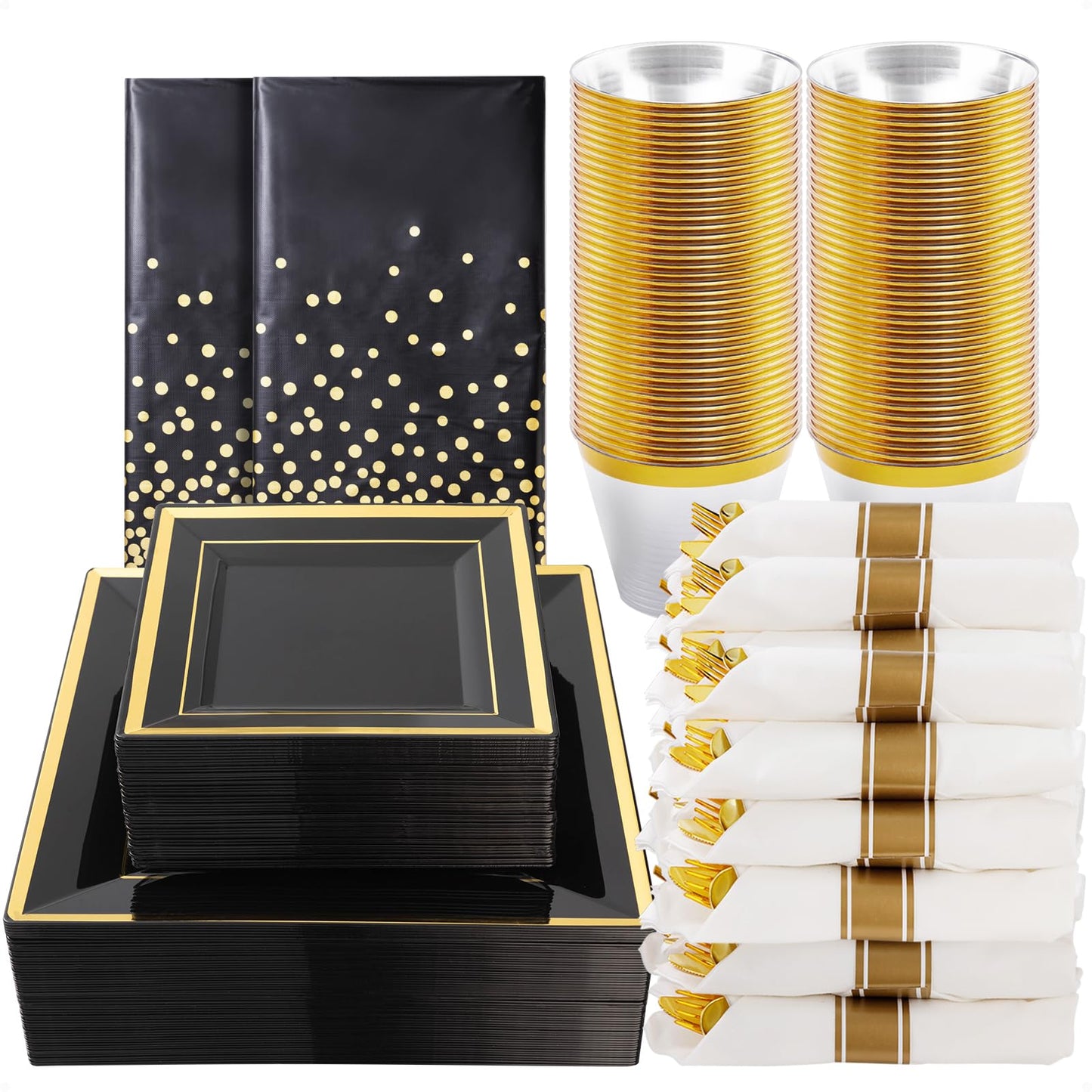 Goodluck 352-Piece Black with Silver Dinnerware Set for 50 Guests
