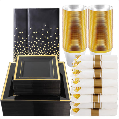 Goodluck 352-Piece Black with Silver Dinnerware Set for 50 Guests