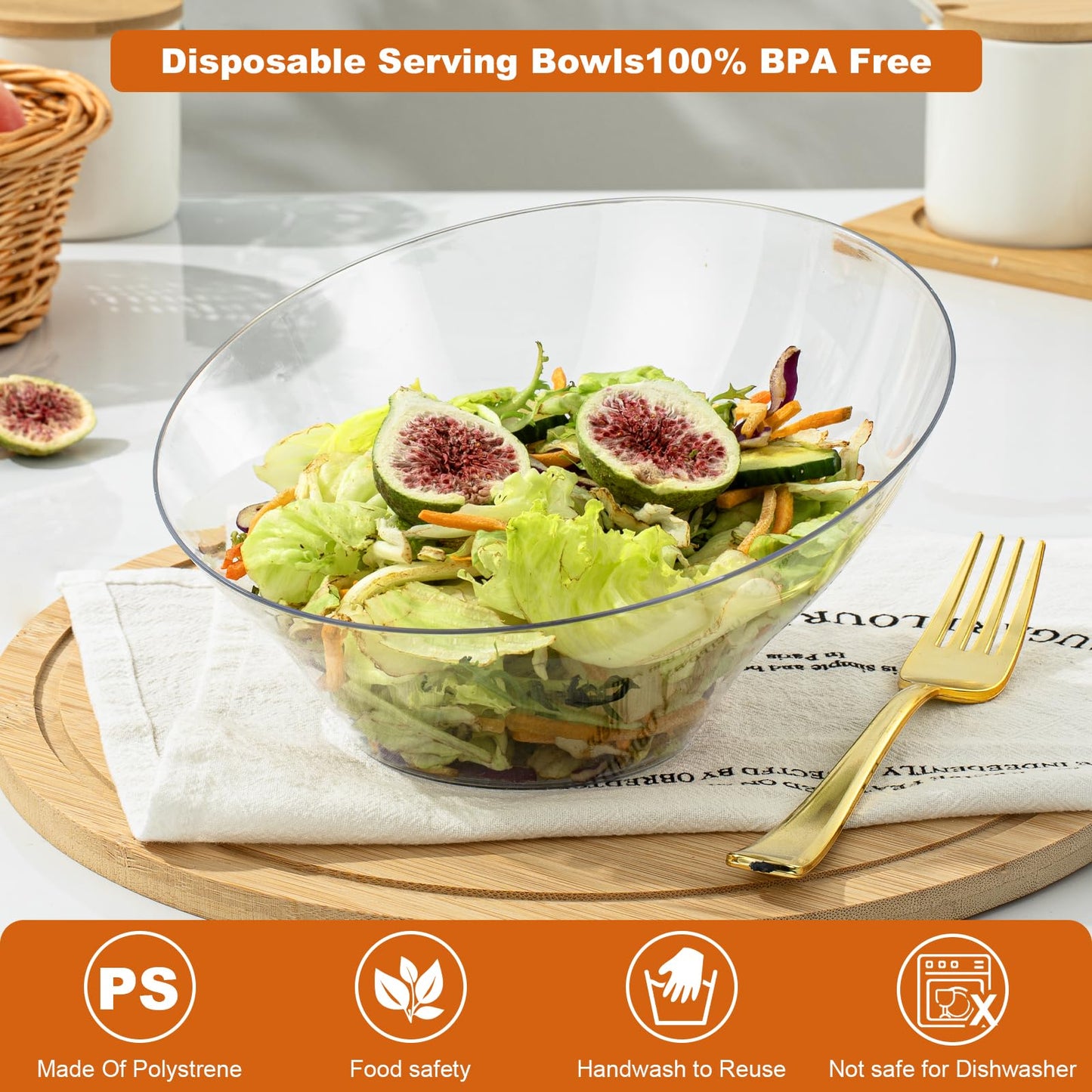 Goodluck Disposable 20 OZ Angled Clear Plastic Serving Bowls for Salad & Fruit