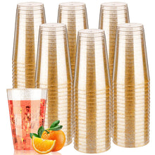 Goodluck 14 oz Disposable Gold Glitter Plastic Cups