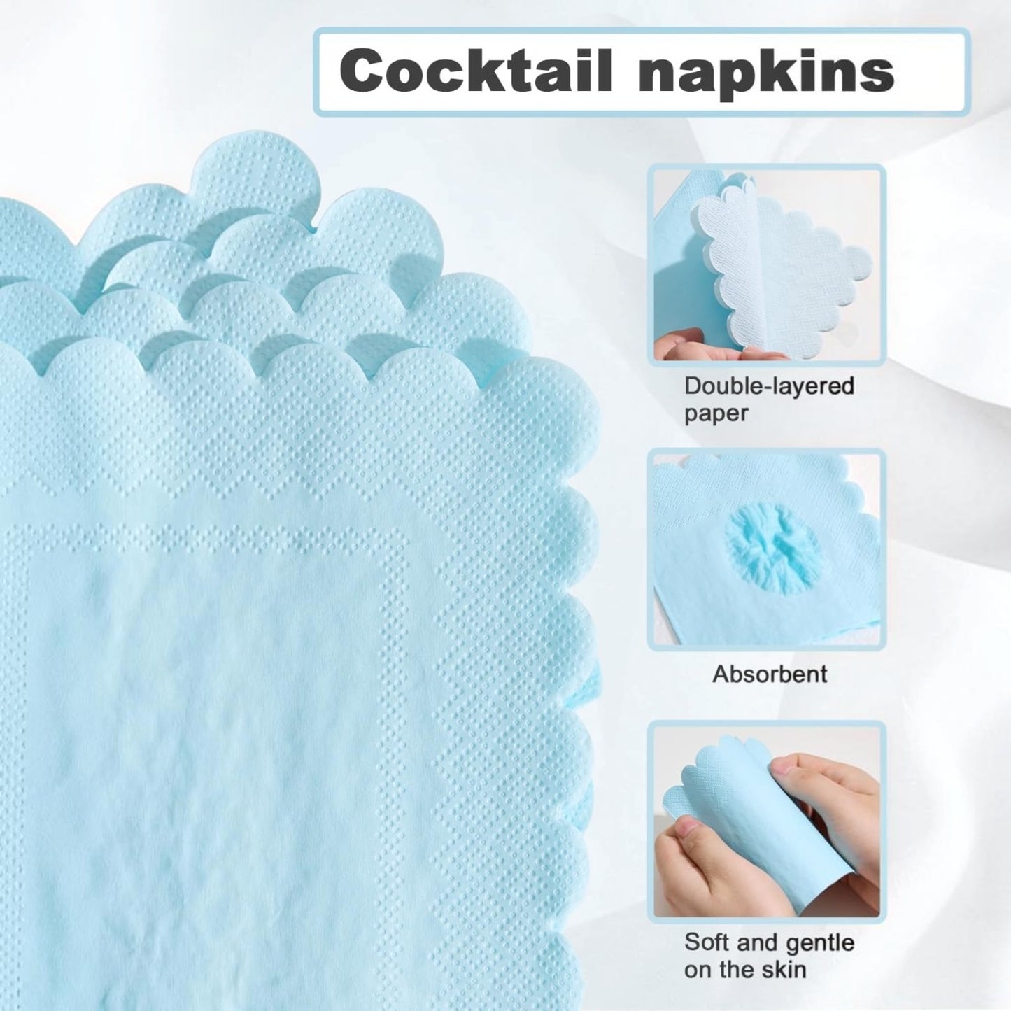 100-Pack 2-Ply 5 x 5 Inches Scalloped Disposable Napkins for Wedding, Birthday, Valentine's Day, and Baby Christening Party Decorations