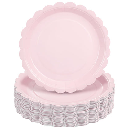50 PCS 7 in Scalloped Disposable Dessert Plates for Wedding, Baby Shower, Birthday Party
