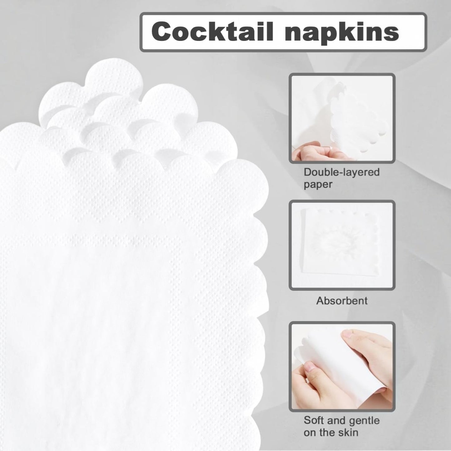 100-Pack 2-Ply 5 x 5 Inches Scalloped Disposable Napkins for Wedding, Birthday, Valentine's Day, and Baby Christening Party Decorations