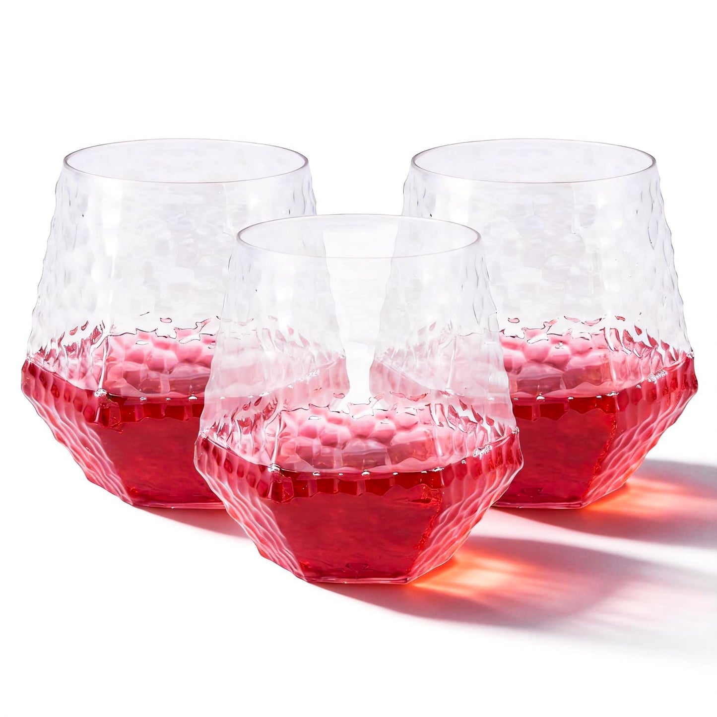 12 Oz Hammered Diamond Stemless Plastic Wine Glasses for Weddings, Birthday Parties, Family Gatherings, Bars