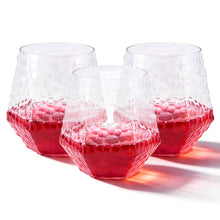 12 Oz Hammered Diamond Stemless Plastic Wine Glasses for Weddings, Birthday Parties, Family Gatherings, Bars