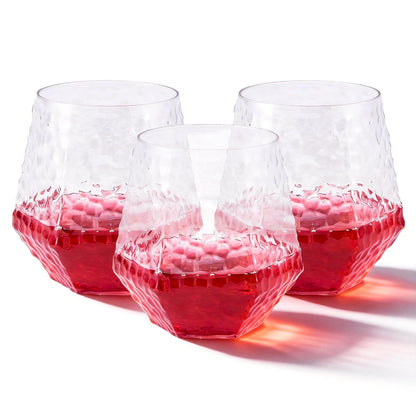 12 Oz Hammered Diamond Stemless Plastic Wine Glasses for Weddings, Birthday Parties, Family Gatherings, Bars