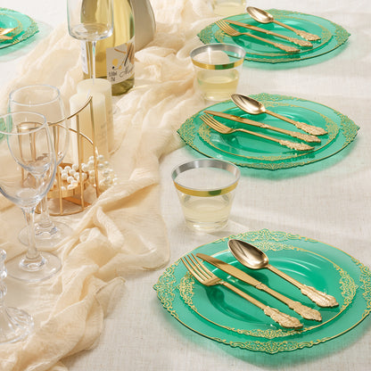 Goodluck Disposable Clear Green Plastic Dinnerware Sets