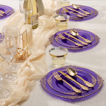 Goodluck Disposable Retro Clear Purple Dinnerware Sets