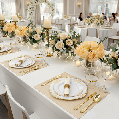 Goodluck Disposable Retro White with Gold Rim Plastic Dinnerware