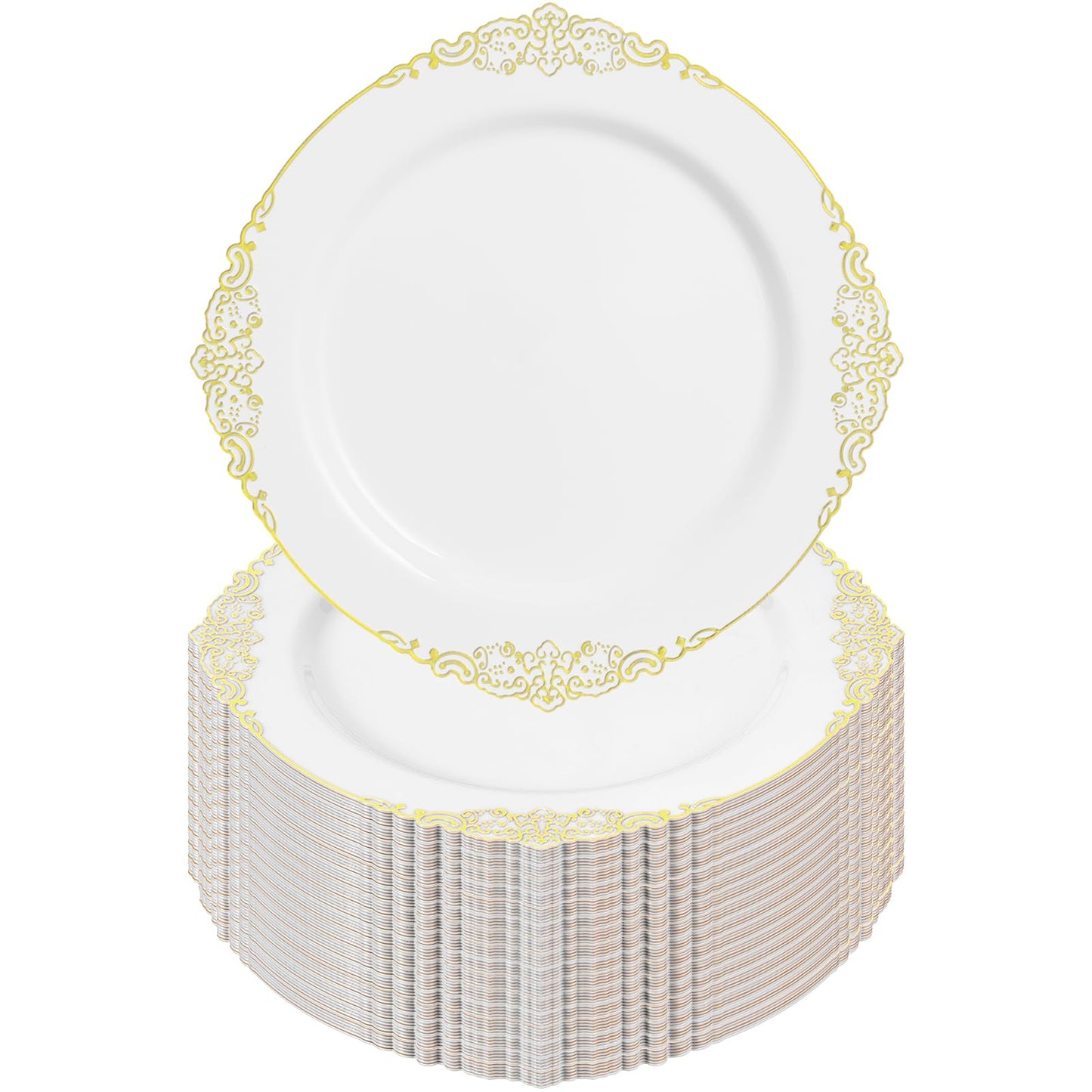 100PCS 10.25-inch Disposable Heavy Duty Vintage Plastic Plates for Wedding, Party, and Daily Use
