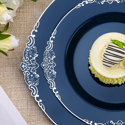 Goodluck 350PCS Disposable Navy Blue Pre-Rolled Napkins Plastic Dinnerware Sets for Party, Wedding and Graduation