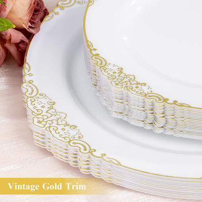 100PCS 10.25-inch Disposable Heavy Duty Vintage Plastic Plates for Wedding, Party, and Daily Use